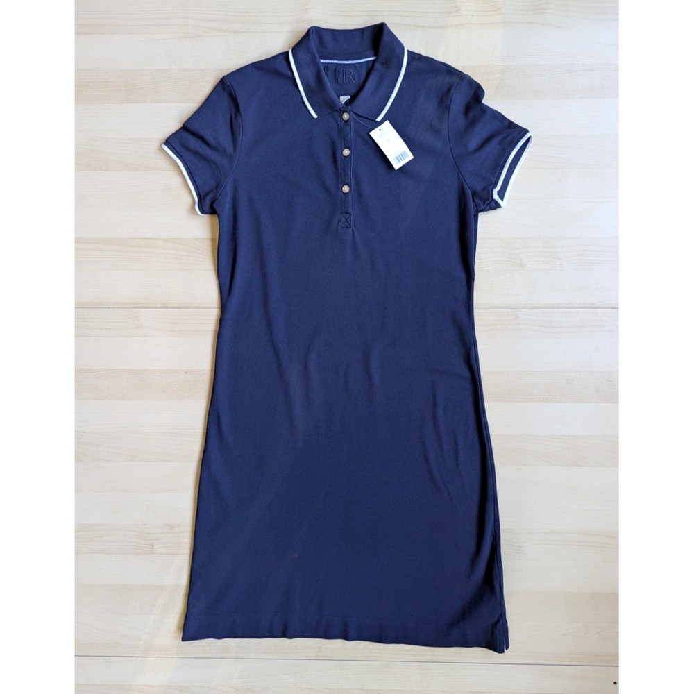Banana Republic NWT Navy Polo White Piping Tennis Classic‎ Prep Pearl Button Sm